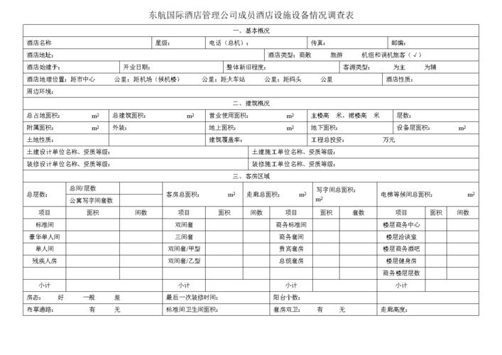 東航國際酒店管理公司成員酒店設施設備情況調查表.doc